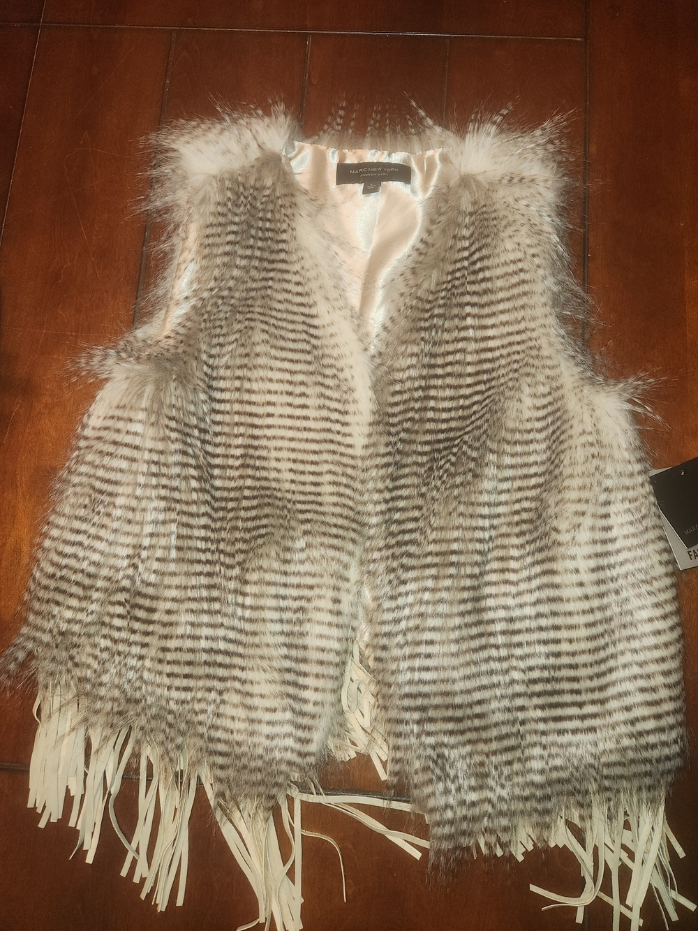 Faux Fur Fringe Vest in Cream and Brown by Andrew Marc